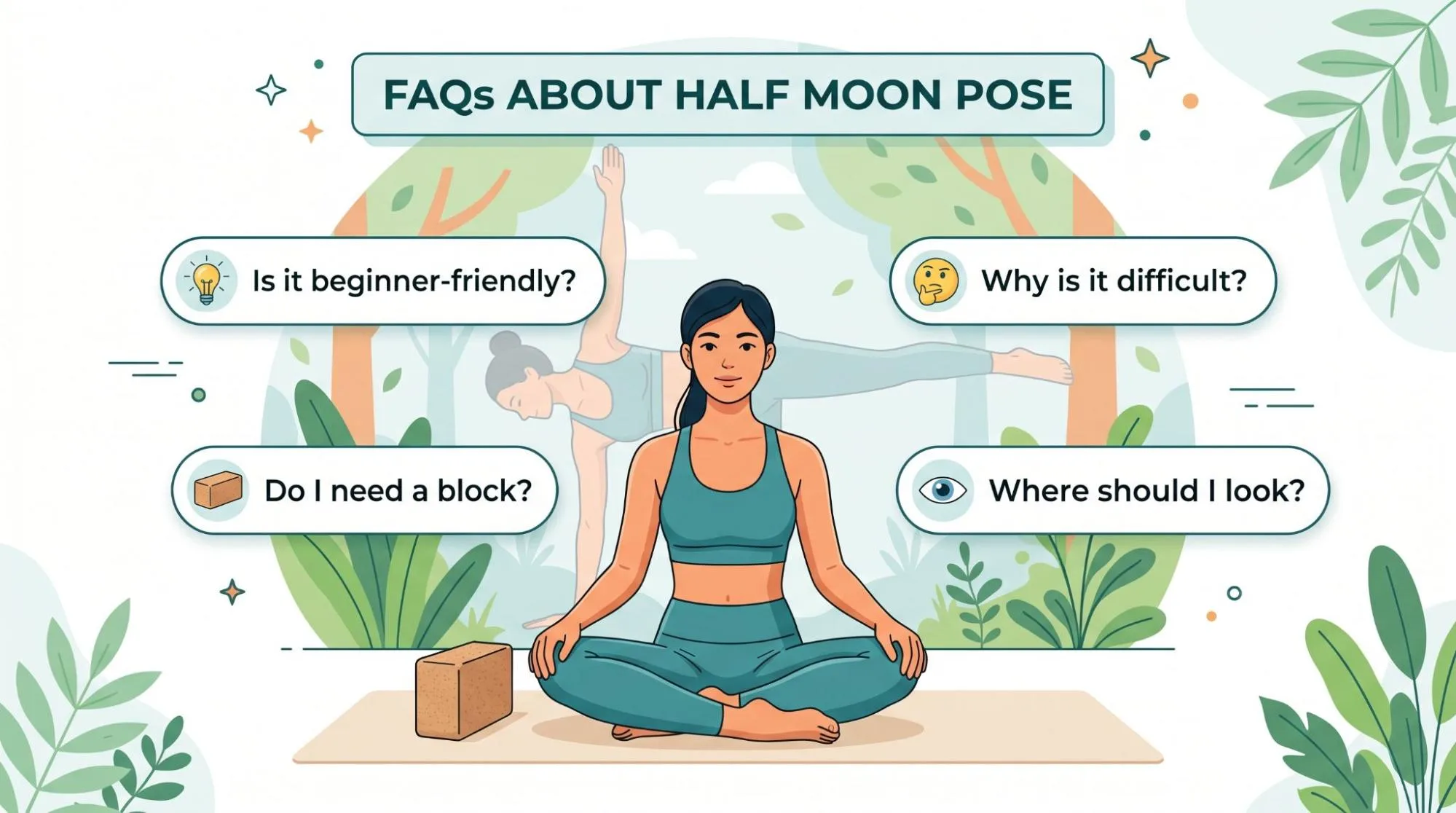 Half Moon Pose yoga posture showing beginner-friendly balance, hip opening, and proper body alignment.