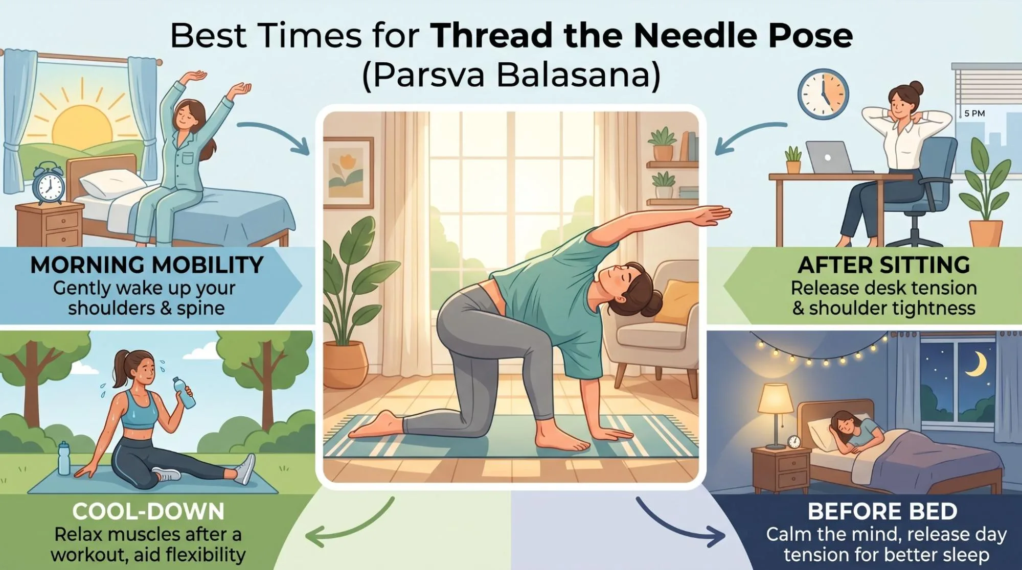 7 Powerful Thread the Needle Pose Yoga Benefits
