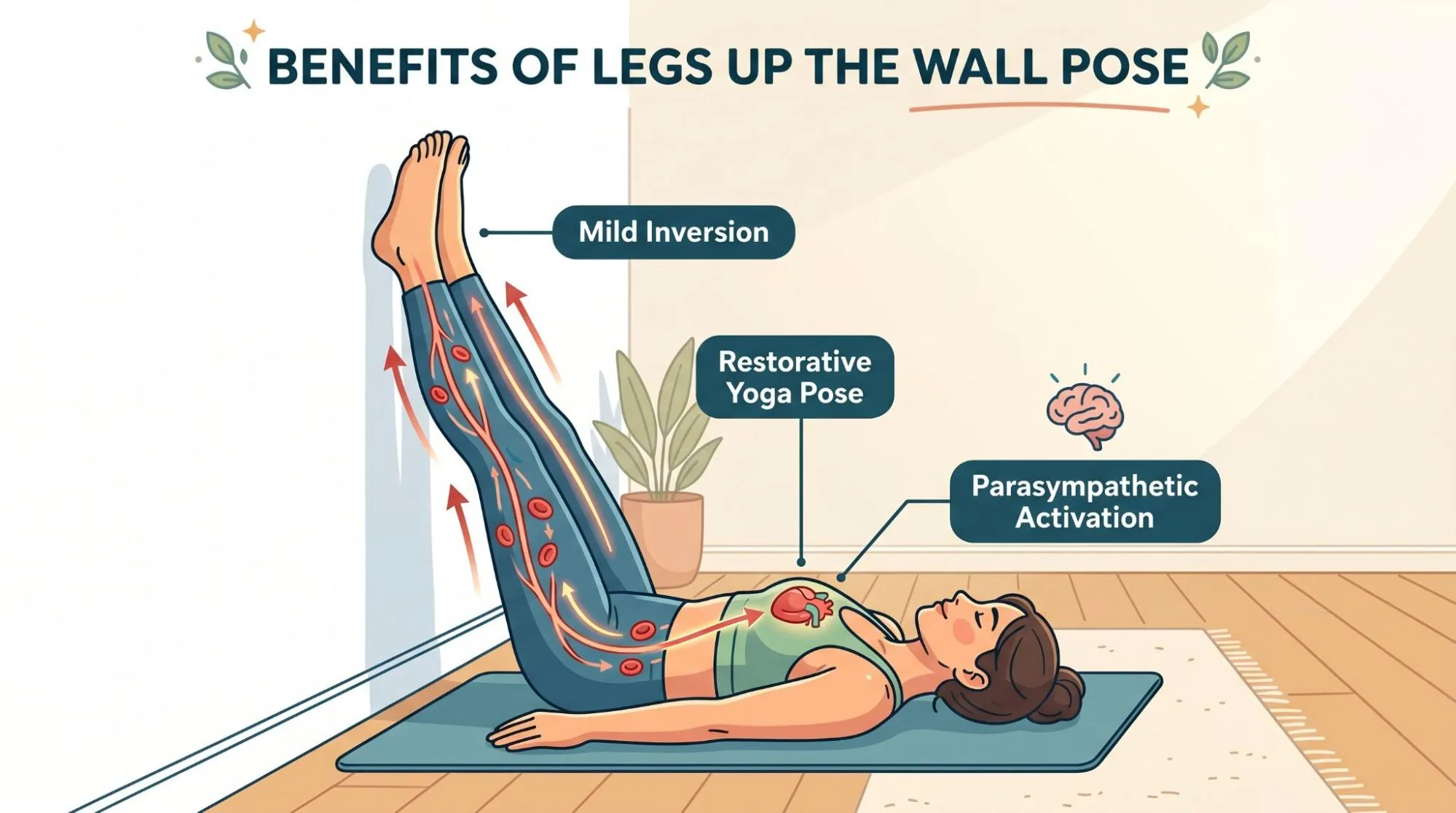 Legs Up the Wall Pose benefits for relaxation and blood flow