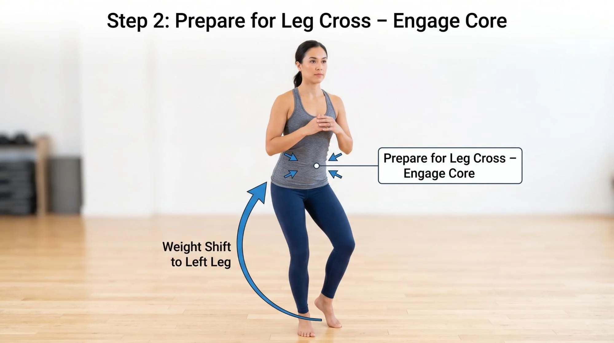 Eagle Pose yoga benefits and steps demonstration by a woman practicing Garudasana for balance and flexibility.