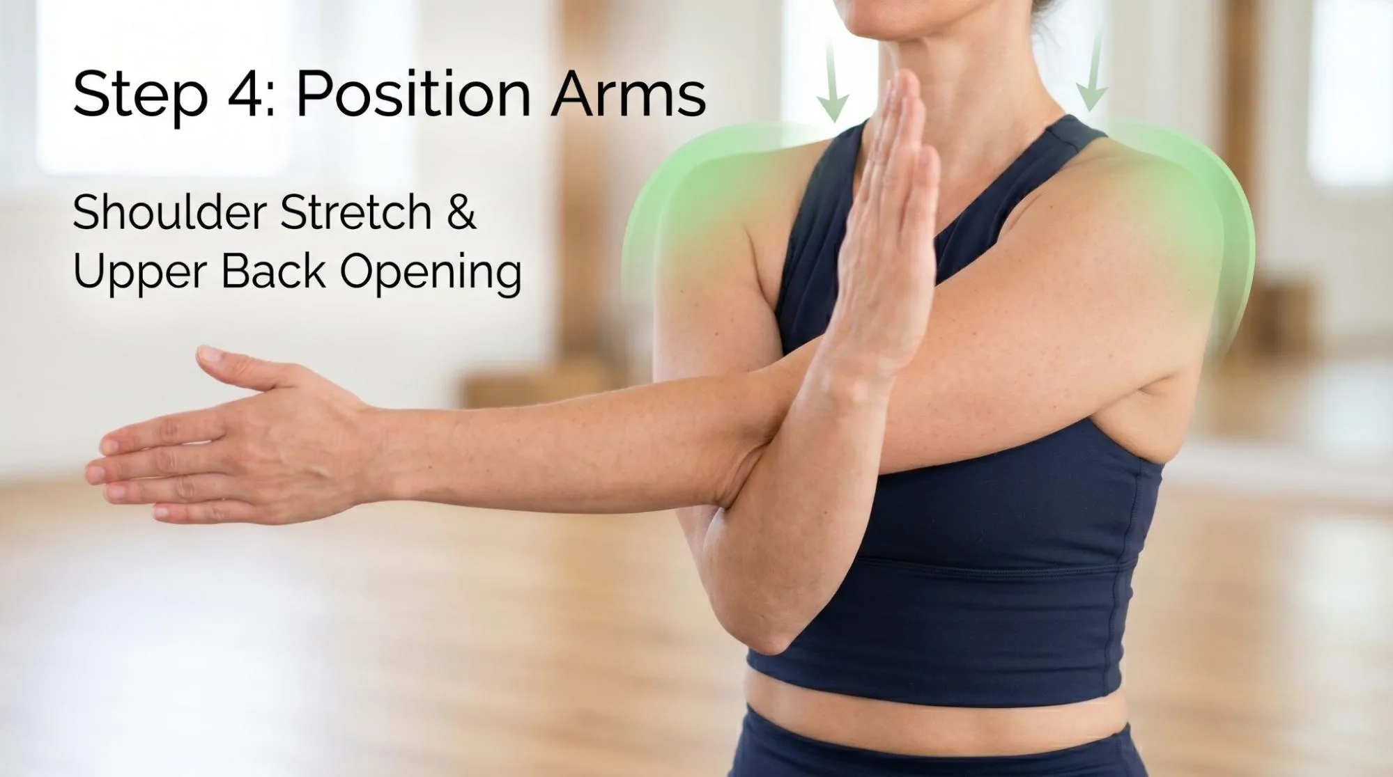 Eagle Pose yoga benefits and steps demonstration by a woman practicing Garudasana for balance and flexibility.
