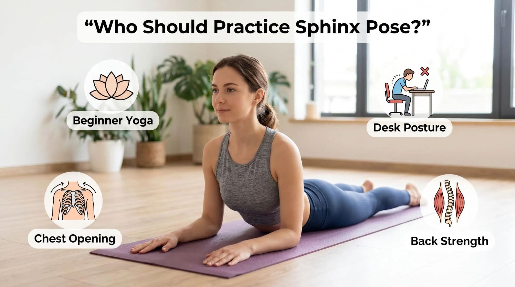 Sphinx Pose Yoga for Beginners: 7 Benefits, Steps, Tips & Safety