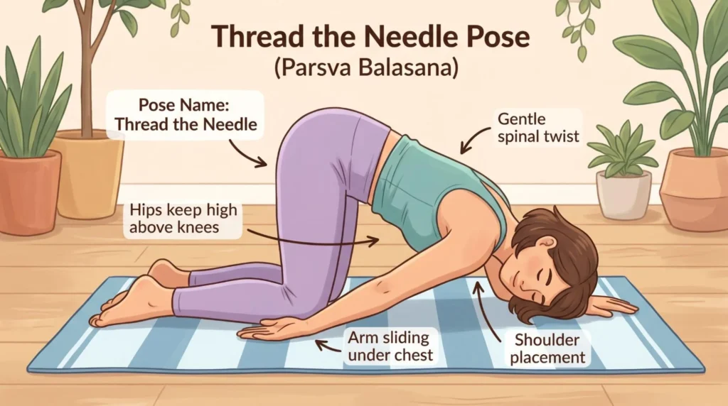 7 Powerful Thread the Needle Pose Yoga Benefits