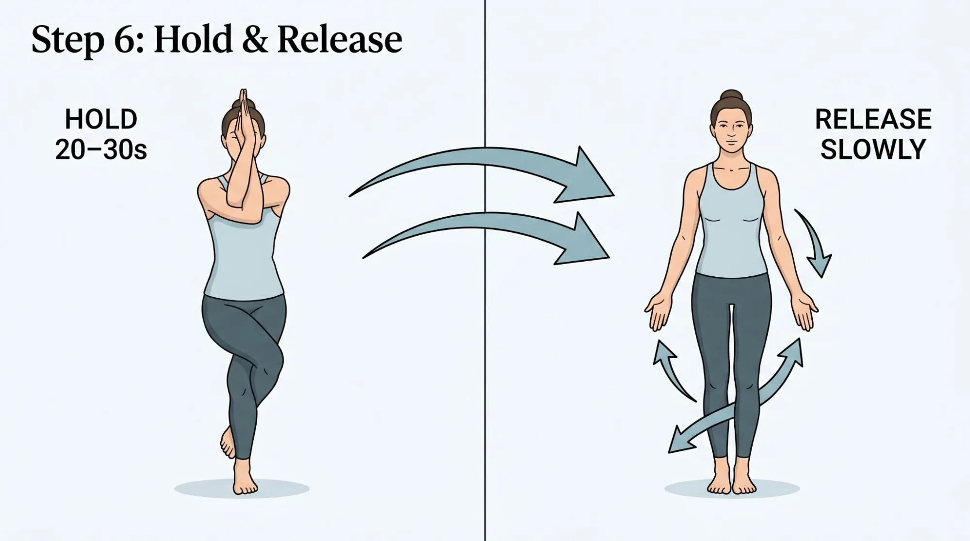 Eagle Pose yoga benefits and steps demonstration by a woman practicing Garudasana for balance and flexibility.