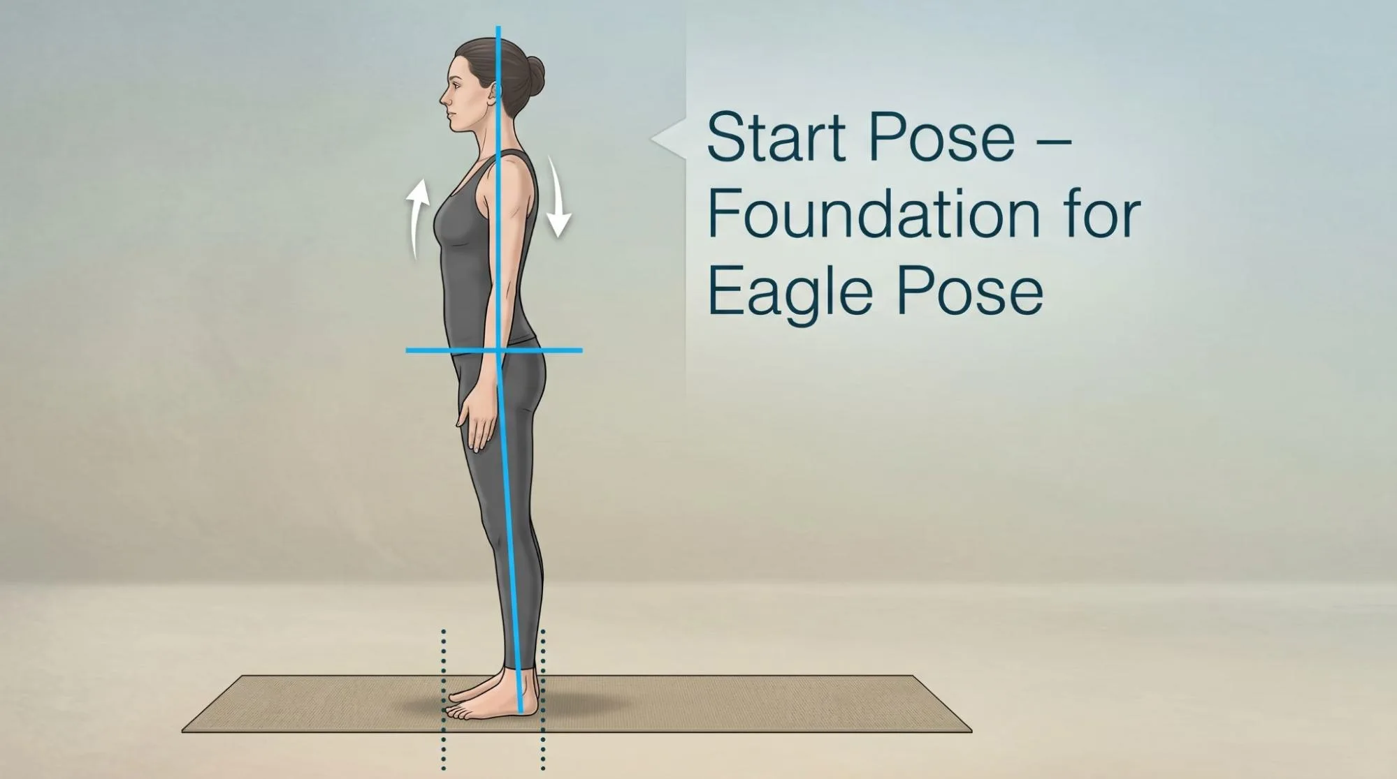 Eagle Pose yoga benefits and steps demonstration by a woman practicing Garudasana for balance and flexibility.